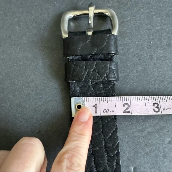Bottega Artigiana Belt Italian Black Leather Belt Silver Tone Buckle Italy 32